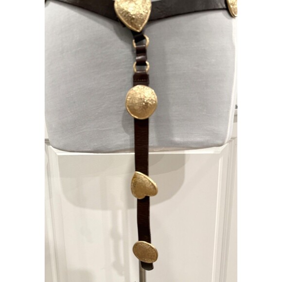 ZARA 100% Leather Brown Gold Heart Medallion Harness Belt Women EU 85 US 32 Boho main image 5